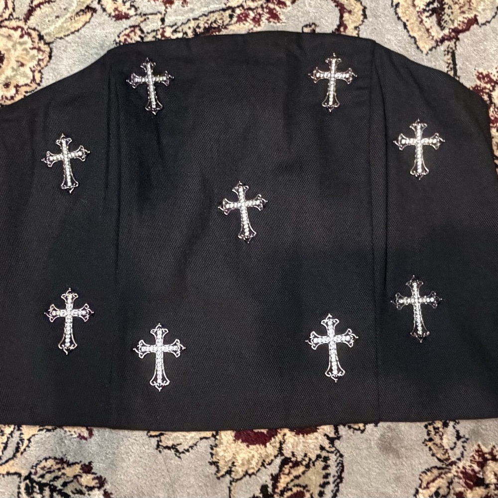 Black Strapless Corset with Silver Cross